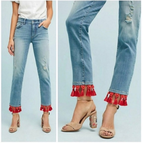 Anthropologie Denim - ANTHROPOLOGIE PILCRO & THE LETTERPRESS Slim Boyfriend Jeans Red Tassels